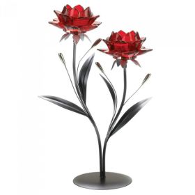 Accent Plus Romantic Red Flower Candle Holder - Double