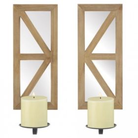 Accent Plus Mirrored Candle Sconce Set with Wood Frames