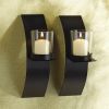 Accent Plus Modern Matte Black Wall Candle Holder Pair