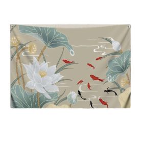 Chinese Lotus Carp Bedroom Tapestry TV Backdrop Tapestry Living Room Tapestry Decoration, 39x51 inch