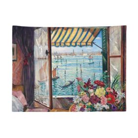 Window Venice Wall Tapestry Vintage Oil Painting Bedroom Dormitory Decorative Tapestry, 29x39 inch