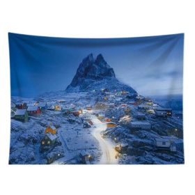 Snowy Mountain Nightscape Tapestry Landscape Room Wall Tapestry Bedroom Backdrop Living Room Tapestry, 43x59 inch