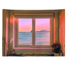 Seascape Pink Late Sunset Wall Art Backdrop Tapestry Bedroom Dorm Bedside Wall Fake Window Tapestry Decor,59x51 inch