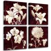 Vintage Flowers Wall Art Paintings Print on Canvas 4 Panels Blooming Lily Pictures for Bedroom Decoration Framed Floral Artwork