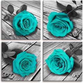 Teal Decor Wall Art for Bedroom Black and White Turquoise Rose Flower Paintings Pictures Living Room Bathroom Accessories Canvas Prints Home Decoratio