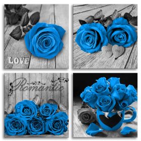 Blue Rose Canvas Wall Art Flower Canvas Prints for Bedroom Living Room Bathroom Decor 4 Pieces