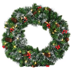 24 Inch Pre-lit Christmas Spruce Wreath with 8 Flash Modes