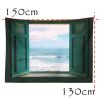 Window Seascape Wall Art Backdrop Tapestry Bedroom Dorm Bedside Wall Fake Window Green Window Tapestry Decor,59x51 inch