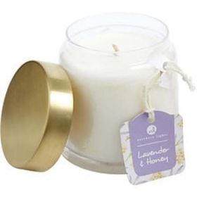 Lavender & Honey By  Scented Soy Glass Candle 10 Oz.  Combines Lavender Infused Honey & Crushed Chamomile, Purple Willow Bark & White Tea Leaves. Burn