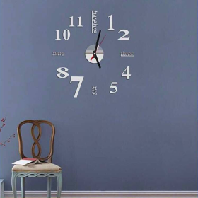 Kaixing Mirror Wall Clock Digital Wall Clock (Color: Silver)