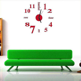 Kaixing Mirror Wall Clock Digital Wall Clock (Color: Red)