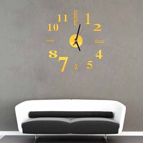 Kaixing Mirror Wall Clock Digital Wall Clock (Color: Gold)