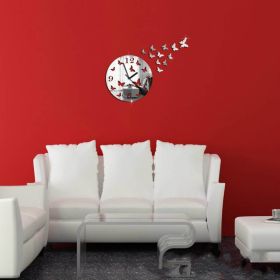 Creative Butterfly Personality Mirror Wall Clock Acrylic Mirror Wall Sticker Stereo Wall Chart (Color: Silver)