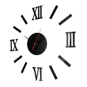 DIY Roman Scale Wall Clock Removable Mirror Wall Sticker Home Decor (Color: Black)