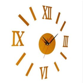 DIY Roman Scale Wall Clock Removable Mirror Wall Sticker Home Decor (Color: Gold)