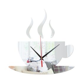 Crystal Stereo Wall Sticker Mirror Wall Sticker Coffee Cup Wall Clock (Color: Silver)