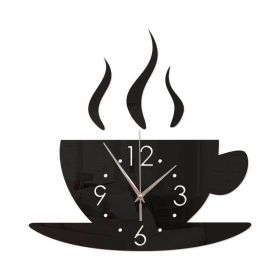 Crystal Stereo Wall Sticker Mirror Wall Sticker Coffee Cup Wall Clock (Color: Black)