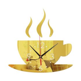 Crystal Stereo Wall Sticker Mirror Wall Sticker Coffee Cup Wall Clock (Color: Gold)