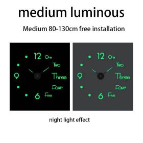 3D Wall Clock Luminous Frameless Wall Clocks DIY Digital Clock Wall Stickers Silent Clock for Home Living Room Office Wall Decor (Color: Luminous, size: L)