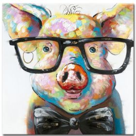 Top Selling Handmade Abstract Oil Painting Wall Art Modern Minimalist Pet Pig Canvas Home Decor For Living Room Bedroom No Frame (size: 100x100cm)