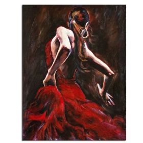 Ha's Art Handmade Abstract Oil Painting Wall Art Modern Beautiful Red Dancing Girl Picture Canvas Home Decor For Living Room Bedroom No Frame (size: 70x140cm)