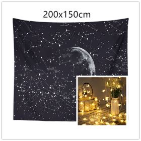 Constellation Tapestry Fantasy Starry Sky Blanket Galaxy Space Pattern towel Wall Hanging Cloth Bedspread Bedroom Decoration (size: 200X150cm 6m usb light)