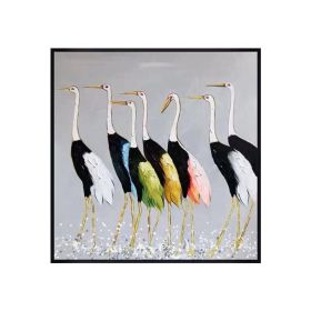 Abstract 100% Hand Painted Cranes Oil Painting Canvas Wall Hanging Paintings Animal Birds Art Canvas Wall Art For Children Room (size: 150x150cm)