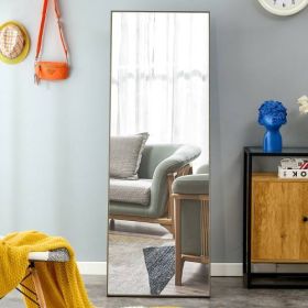 Black Solid wood frame full-length mirror, dressing mirror, bedroom home porch, decorative mirror, clothing store, floor mounted large mirror, wall mo (65"*23": Grey)