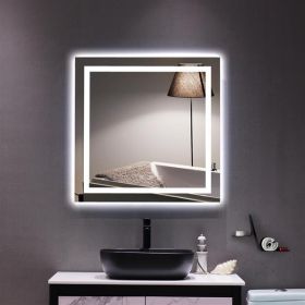 LED Lighted Bathroom Mirror, Horizontal/Vertical Wall Mounted Vanity Mirror with Light, Anti Fog, Dimmable Touch Sensor 5 Size (size: 32x 32 Inch)