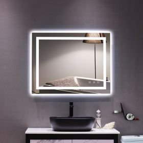 LED Lighted Bathroom Mirror, Horizontal/Vertical Wall Mounted Vanity Mirror with Light, Anti Fog, Dimmable Touch Sensor 5 Size (size: 36 x 28 Inch)