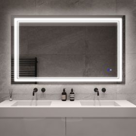 LED Lighted Bathroom Wall Mounted Mirror with High Lumen+Anti-Fog Separately Control+Dimmer Function (size: 60x36)