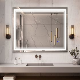 LED Lighted Bathroom Wall Mounted Mirror with High Lumen+Anti-Fog Separately Control+Dimmer Function (size: 48x40)