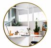 Wall Mounted Round Mirror with Brushed Metal Frame 28" x 28" for Bathroom, Vanity, Living Room, Bedroom, Entryway Wall Decor