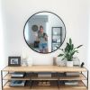 Wall Mounted Round Mirror with Brushed Metal Frame 28" x 28" for Bathroom, Vanity, Living Room, Bedroom, Entryway Wall Decor